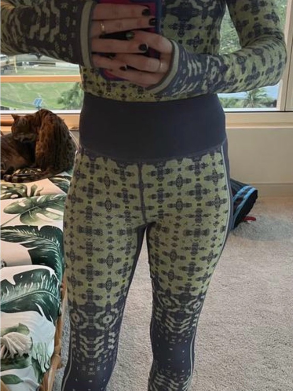 Free People Myoko Jacquard Leggins and Top in “Oxford” Blue and Green. Size M/L. - Picture 4 of 4